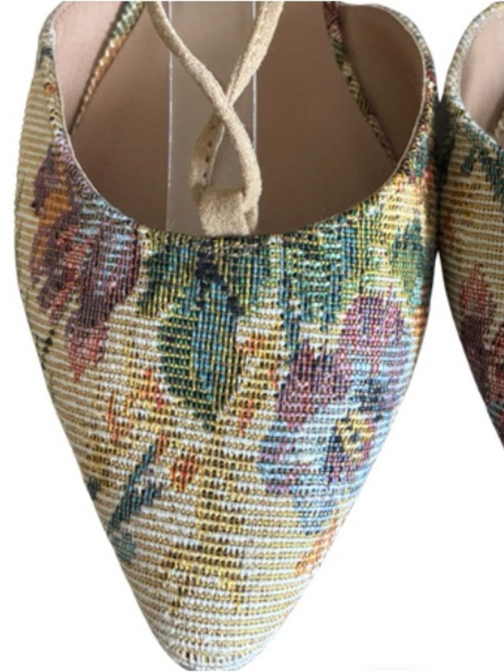 Steve Madden Walkie Flat Sz8.5 Floral Brocade Lace Up Point Toe Shoes Ankle Wrap - Picture 6 of 14